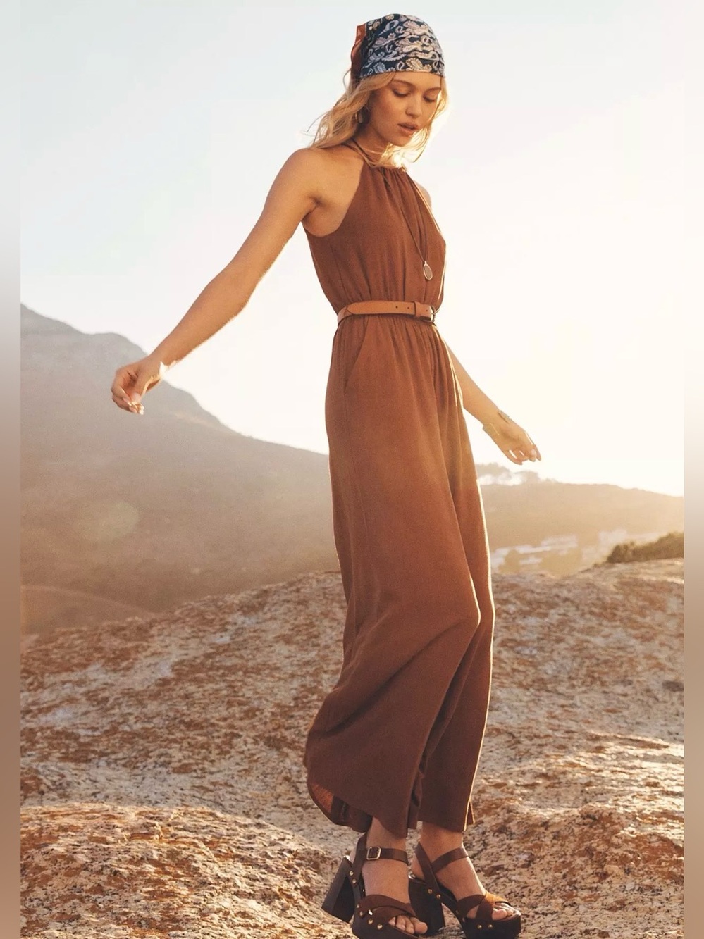 Apricot 🍑 - Halter Neck Rope Belt Jumpsuit - Picture 5 of 8